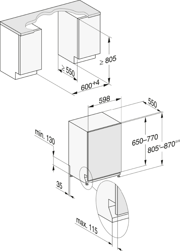 Схема встраивания Посудомоечная машина Miele G7250SCVi