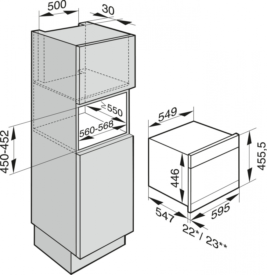 Схема встраивания Духовой шкаф с паром Miele DGC7440XBRWS