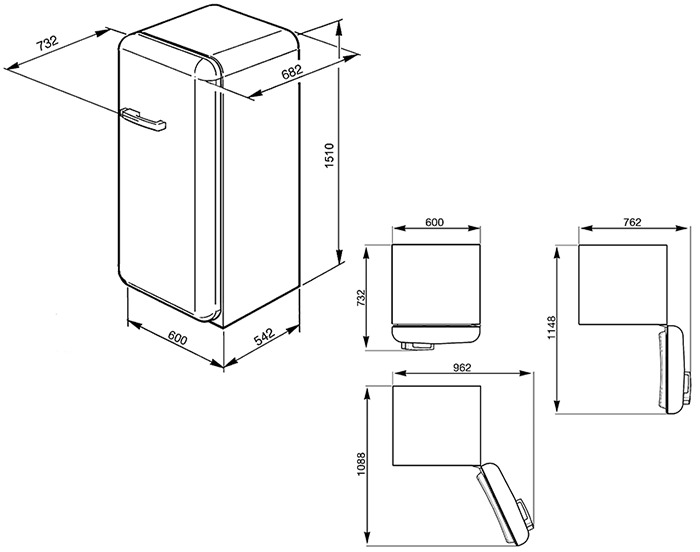 Схема встраивания Холодильник Smeg FAB28RCR5