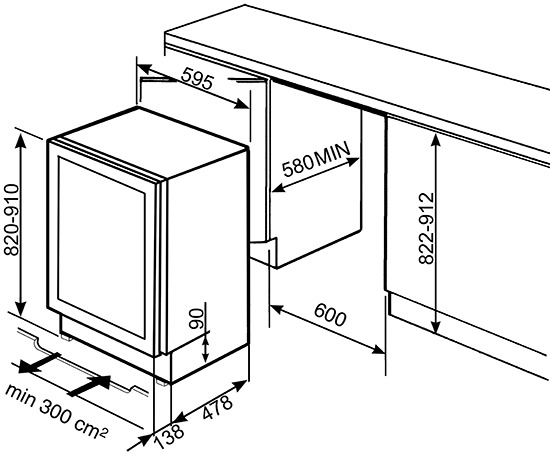 Схема встраивания Винный шкаф Smeg CVI138LS3