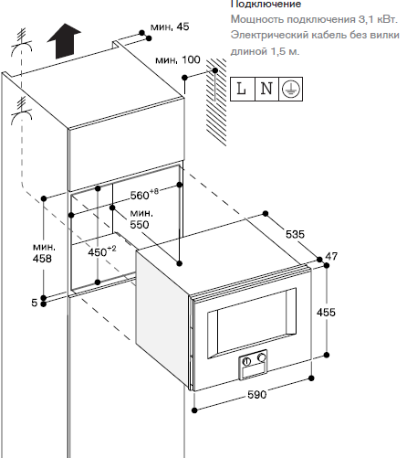 Схема встраивания Духовой шкаф с СВЧ Gaggenau BM455100