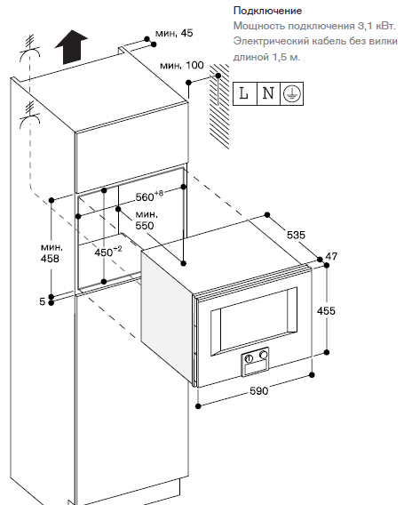 Схема встраивания Духовой шкаф с СВЧ Gaggenau BM450100