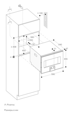 Схема встраивания Духовой шкаф - пароконвектомат Gaggenau BS451101