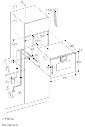 Схема встраивания Духовой шкаф - пароконвектомат Gaggenau BSP270111