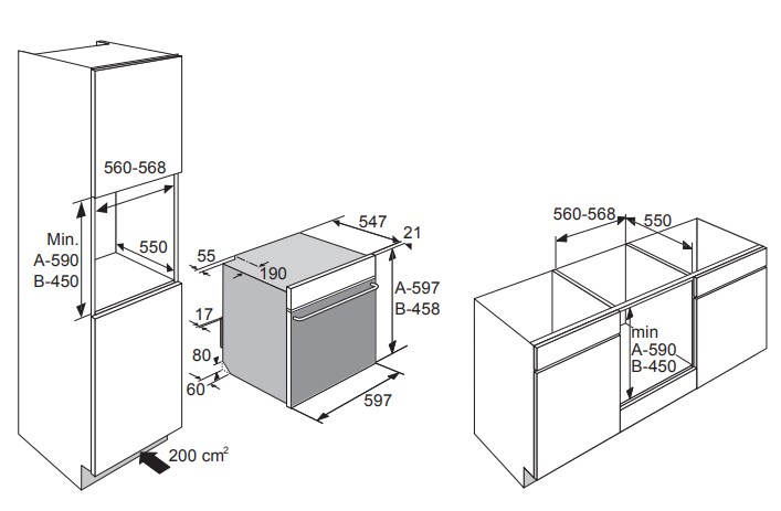 Схема встраивания Духовой шкаф с паром Asko OCS8664A