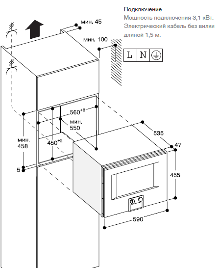 Схема встраивания Духовой шкаф с СВЧ Gaggenau BM451110
