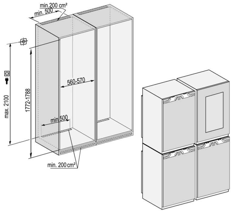 Схема встраивания Холодильник Liebherr SBSWgw64I5