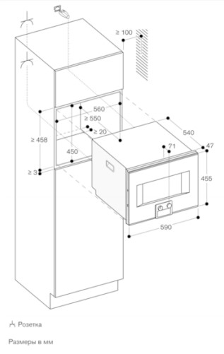 Схема встраивания Духовой шкаф - пароконвектомат Gaggenau BS451111
