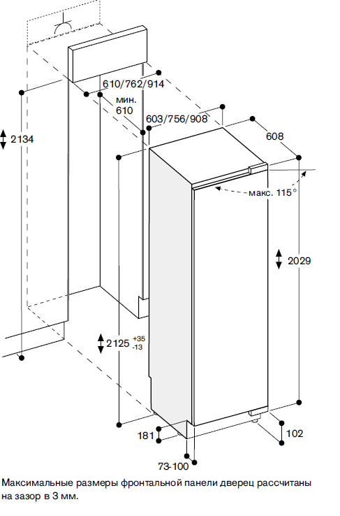 Схема встраивания Холодильник Gaggenau RC472304