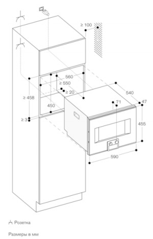 Схема встраивания Духовой шкаф - пароконвектомат Gaggenau BS454111