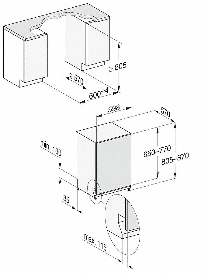 Схема встраивания Посудомоечная машина Miele G7560SCVi
