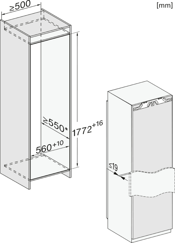 Схема встраивания Холодильник Miele K7774D