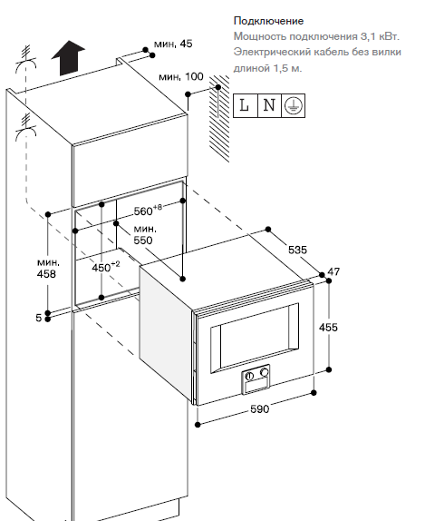Схема встраивания Духовой шкаф с СВЧ Gaggenau BM451100