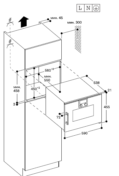 Схема встраивания Духовой шкаф с СВЧ Gaggenau BMP250130