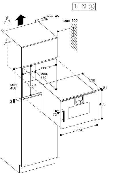 Схема встраивания Духовой шкаф с СВЧ Gaggenau BMP250110