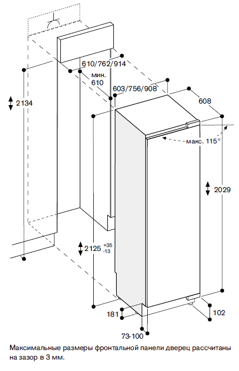 Схема встраивания Холодильник Gaggenau RC492304
