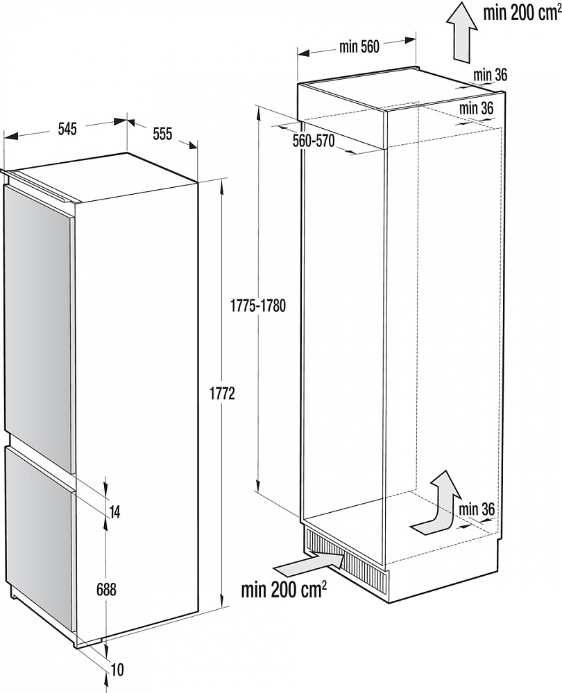 Схема встраивания Холодильник Asko RFN31831I