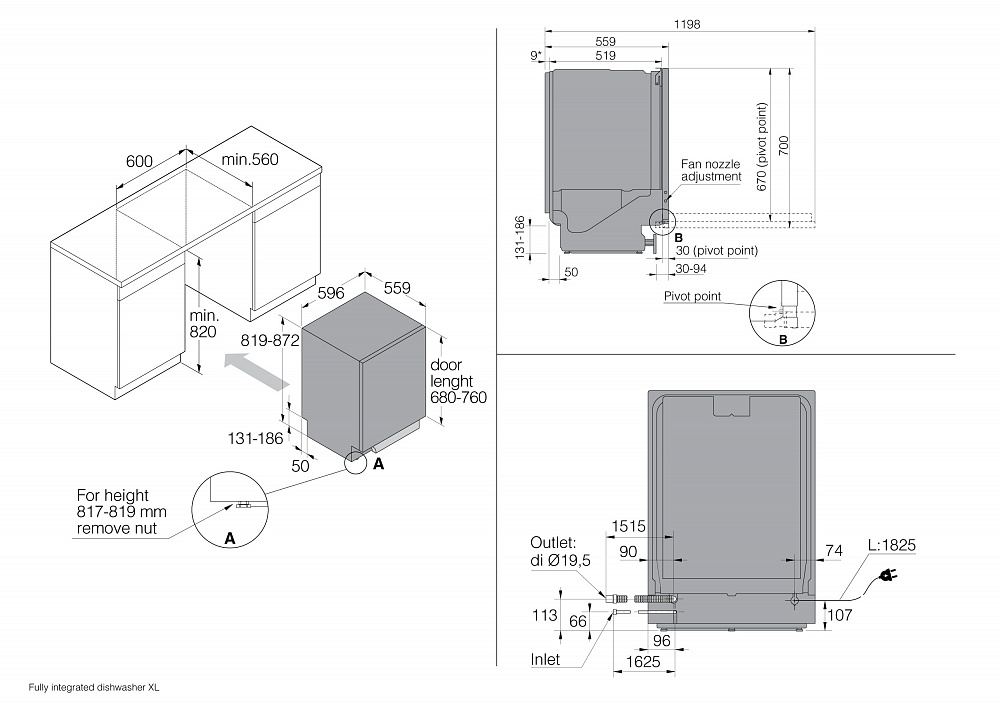 Схема встраивания Посудомоечная машина Asko DFI645MB/1