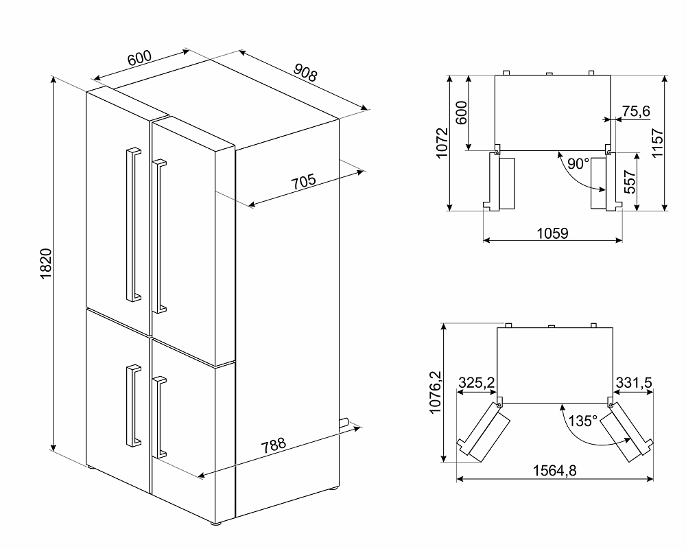 Схема встраивания Холодильник Smeg FQ60XF