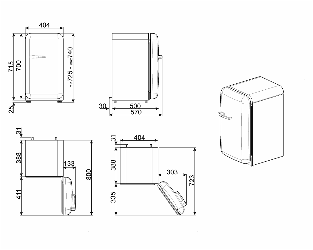 Схема встраивания Холодильник Smeg FAB5LBL5