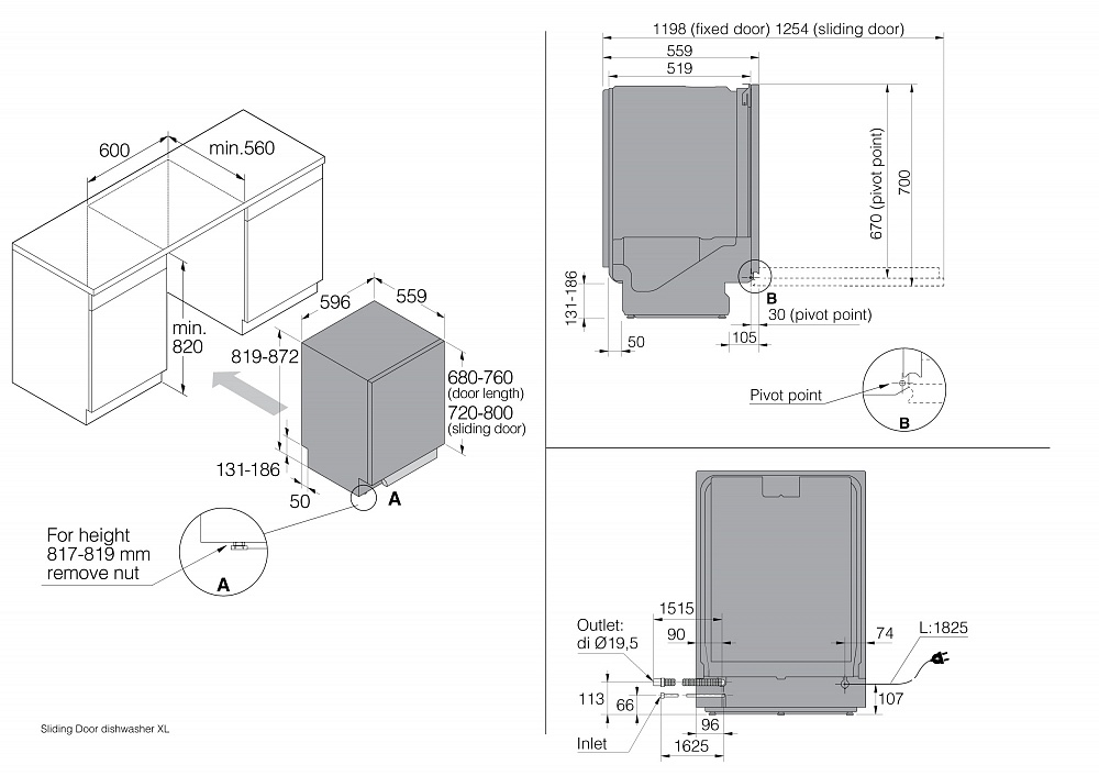 Схема встраивания Посудомоечная машина Asko DSD433B/1