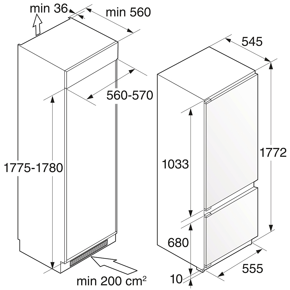 Схема встраивания Холодильник Asko RF31831I