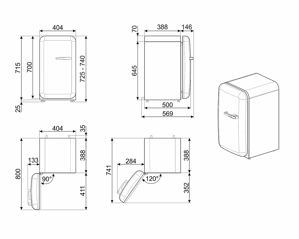 Схема встраивания Холодильник Smeg FAB5LPB5