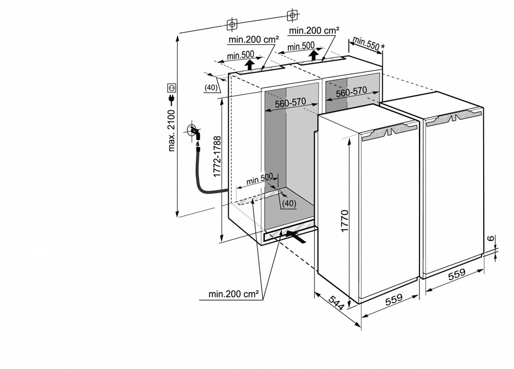 Схема встраивания Холодильник Liebherr SBS70I2