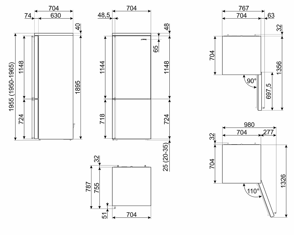 Схема встраивания Холодильник Smeg FA3905RX5