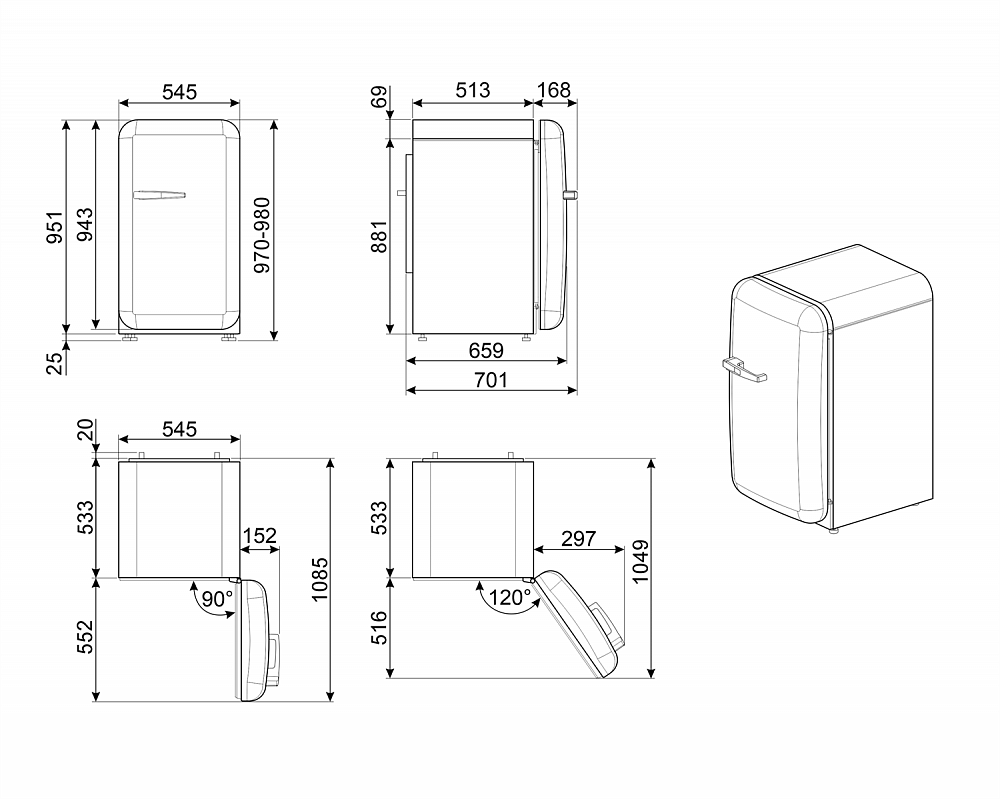 Схема встраивания Холодильник Smeg FAB10RPG5