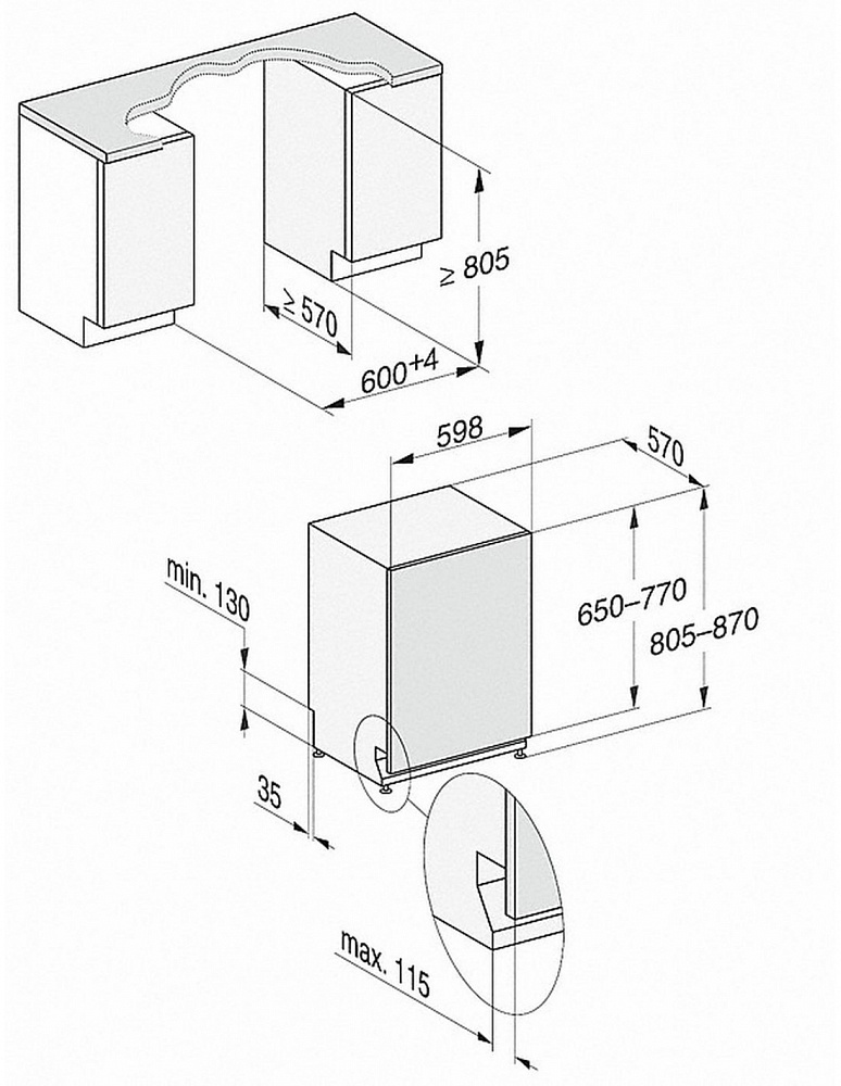 Схема встраивания Посудомоечная машина Miele G7460SCViOBSW