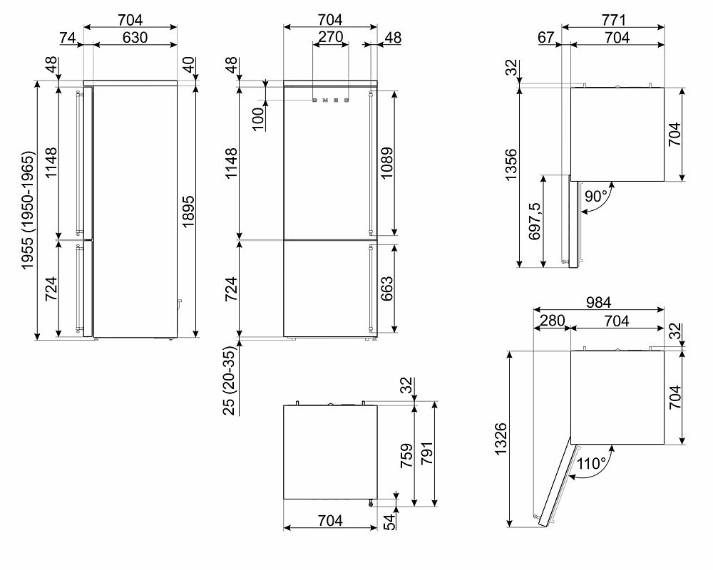 Схема встраивания Холодильник Smeg FA8005LPO5