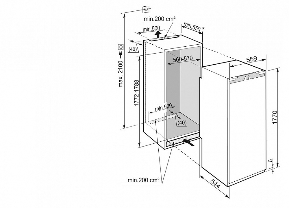 Схема встраивания Холодильник Liebherr IKBP3560