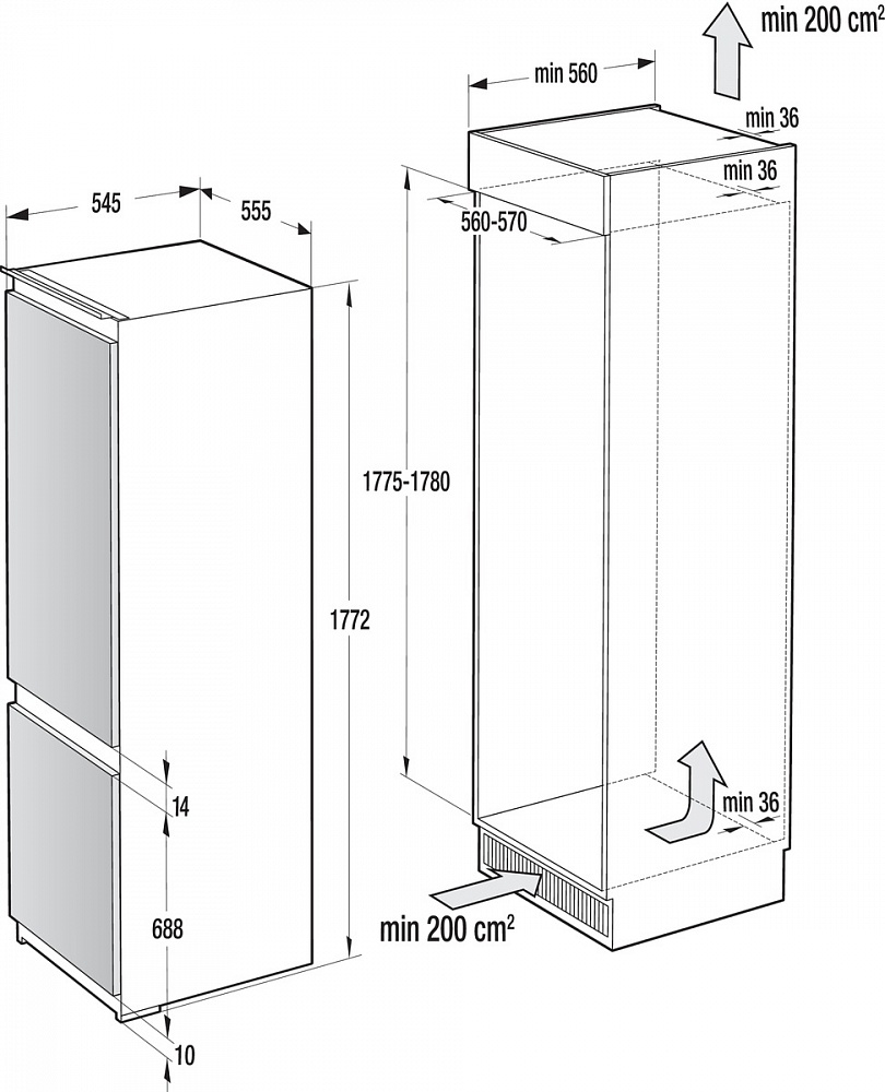 Схема встраивания Холодильник Asko RFN31842I