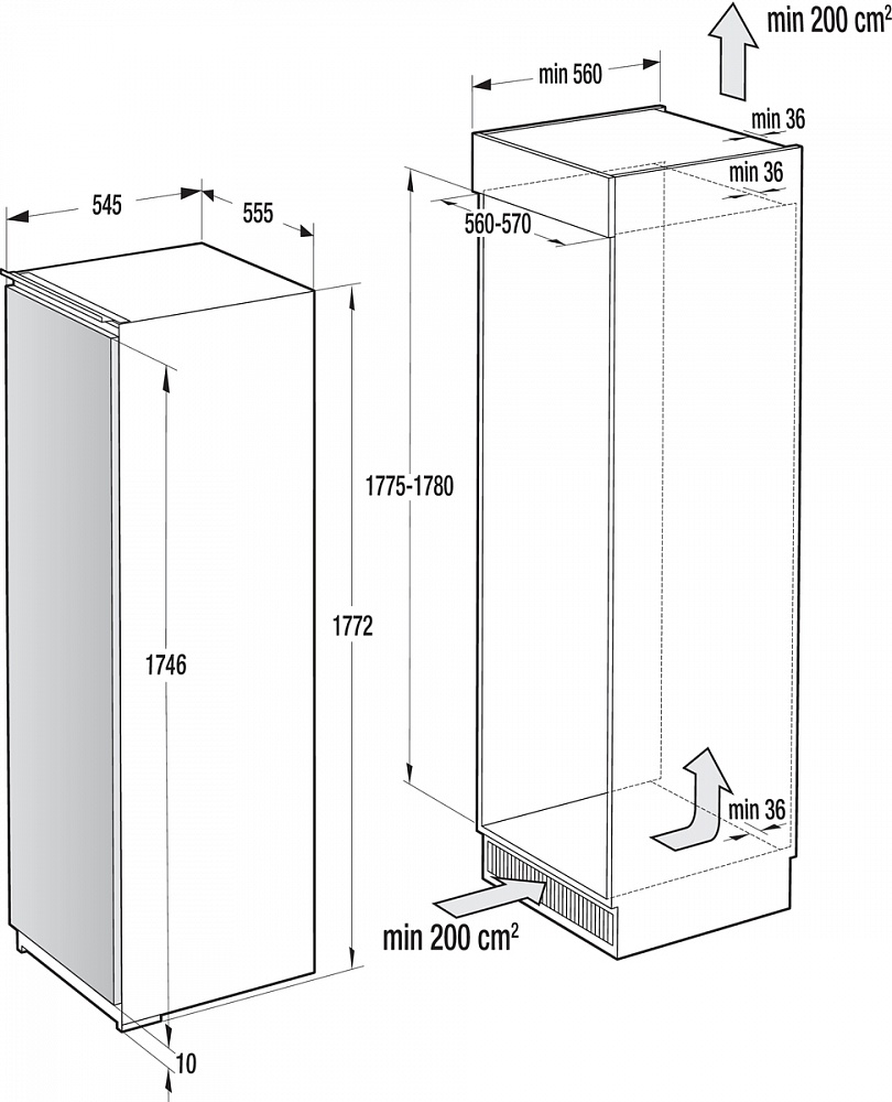 Схема встраивания Холодильник Asko R31831I