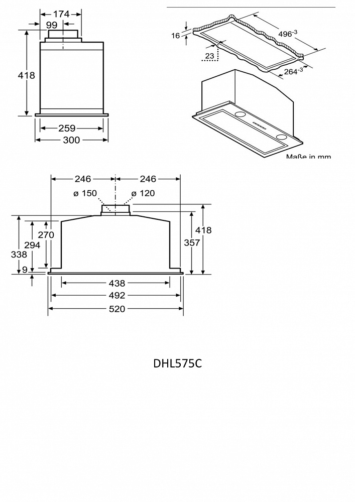 Схема встраивания Вытяжка Bosch DHL575C
