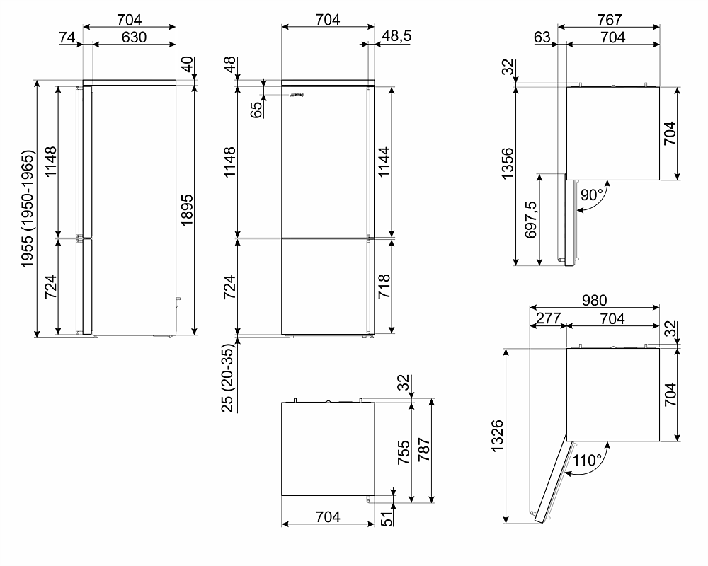Схема встраивания Холодильник Smeg FA3905LX5