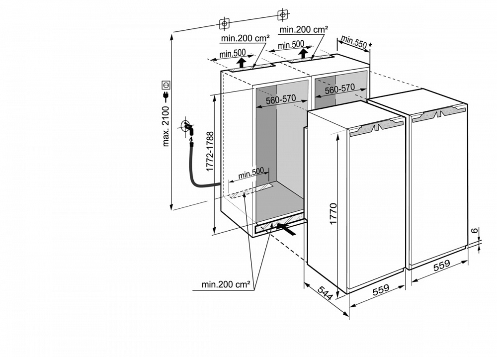 Схема встраивания Холодильник Liebherr SBS70I4